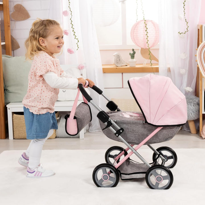 : 4-In-1 Toy Baby Doll Pram Stroller Cosy Set - Dolls up to 18" (Pink/Grey) | Baby Dolls | Pretend | Dress up | Accessory