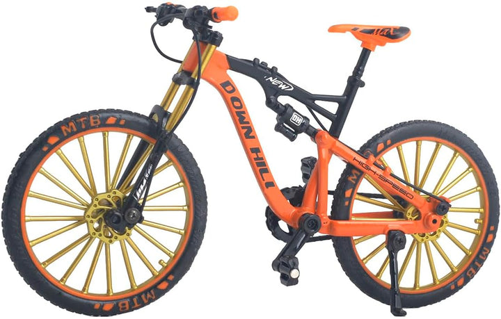 Alloy Mountain MTB Bicycle Ornament Model Bike Cake Topper Racing DH Bike Mountain Finger Bicycle Toy Mini XC Bicycle Vehicles Party Decorations Crafts for Home (Black Orange)