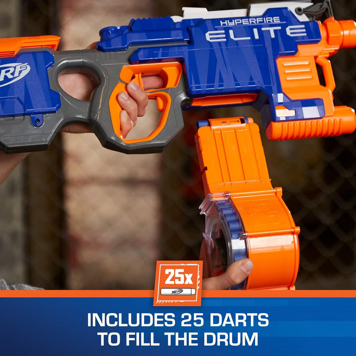 Hyperfire Motorized Elite Blaster, 25-Dart Drum, Fires up to 5 Darts per Second, Includes 25 Official Elite Darts (Amazon Exclusive)