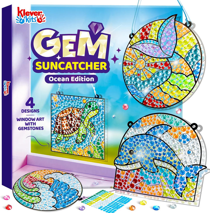 4PCS Window Art Suncatcher Kits, Fun Gem Painting Kits, Diamond Art and Crafts for Boys Girls, Great Crafts Gift for Kids Birthdays Christmas Ages 6+