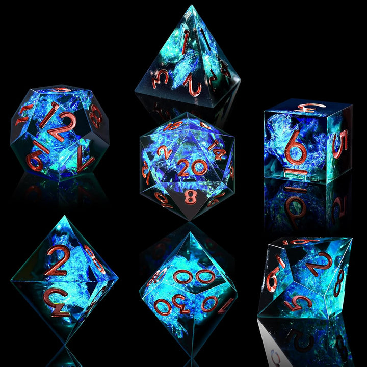 7-Die DND Dice Set Handmade Sharp Edge Polyhedral Dice for Dungeons and Dragons RPG MTG Table Games（Dark Star）