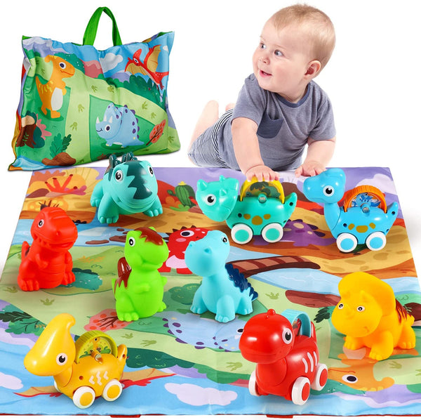 9 PCS Dinosaur Fantastic Creatures Car Toys with Playmat/Storage Bag|Baby Toys for 1 2 Year Old Boy|1St Birthday Gifts for Toddler|1 Year Old Boy Gift for Infant 12 18 Months