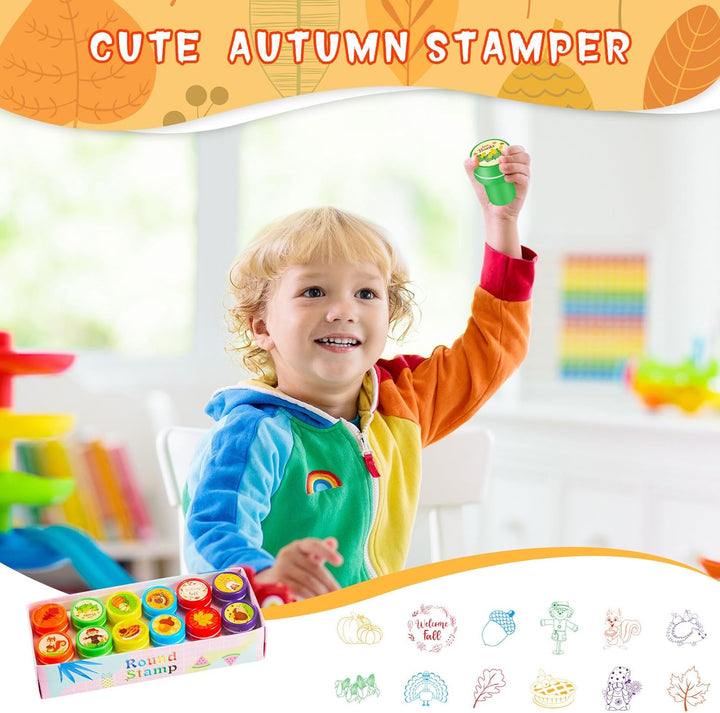 60 Pcs Fall Stampers for Kids Maple Leaves Assorted Kids Stampers Autumn Kids' Printing Stamping Supplies Self Inking Stamps for Garden Birthday Tea Party Favors Goody Bag Stuffers Classroom Prizes
