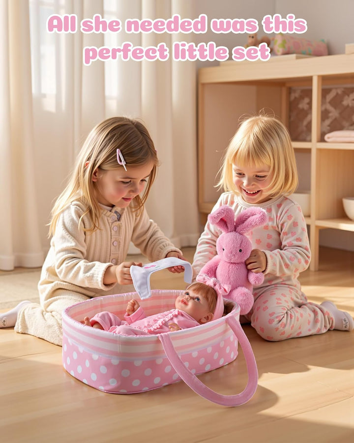 8 Pcs Baby Doll Accessories, Reborn Baby Dolls Clothes with Bassinet for 17-22 Inch Baby Dolls, Outfit Fit Newborn Babies Doll Girl, Babies Pretend Play Set (Not Doll)