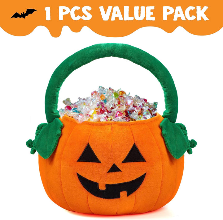 Halloween Pumpkin Plush Tote Bucket, 11 X 13.4 Inches Candy Trick or Treat Bag, Cute Halloween Basket with Handle for Kids Girl Boy Trick or Treating, Party Favor Supplies , Kids Gifts Goody Bag