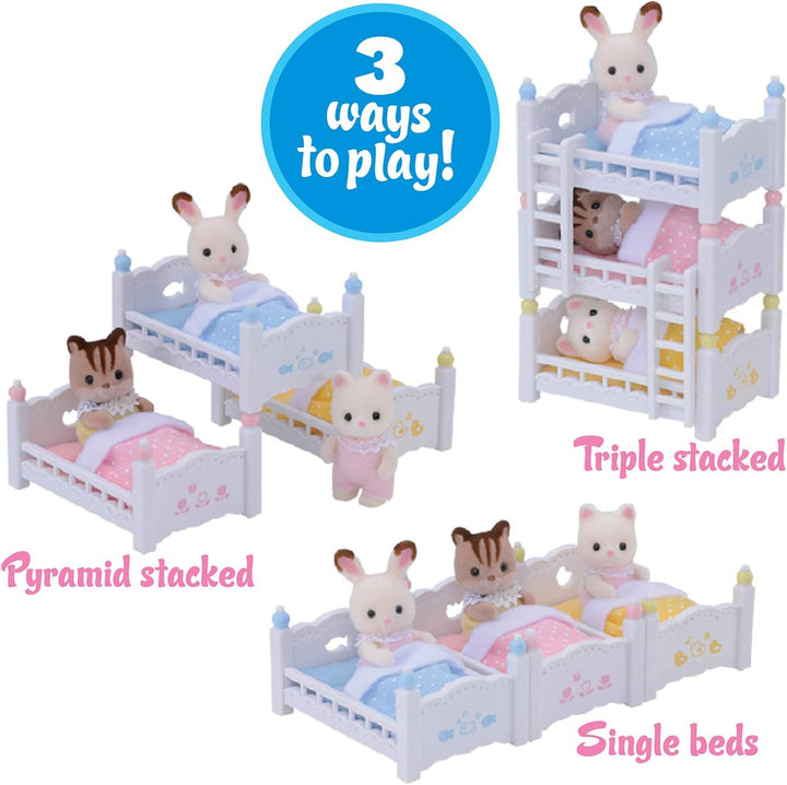 Triple Baby Bunk Beds - Dollhouse Furniture Set for Ages 3+