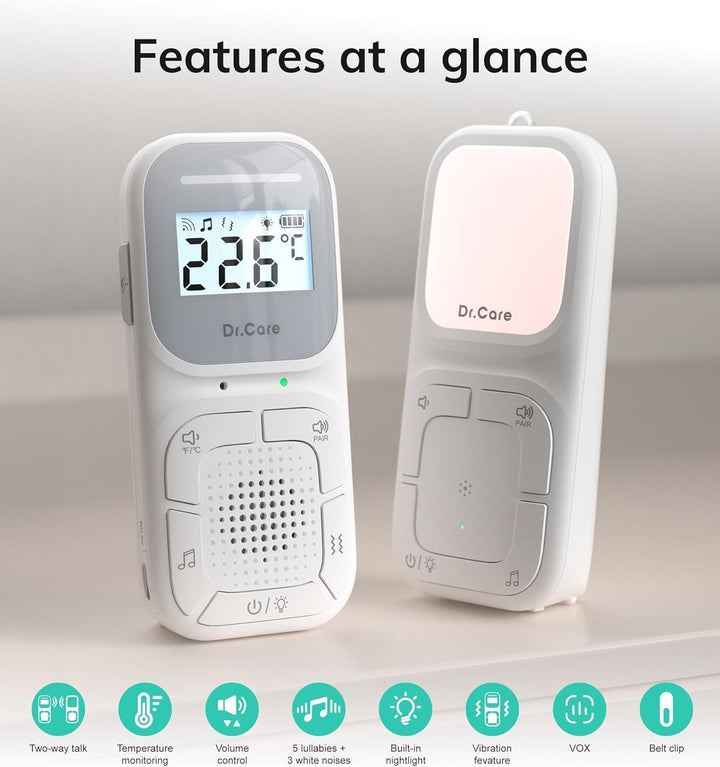 Neogo Portable Baby Audio Monitor and Sound Machine | Baby Sleep Soother | Travel | Registry Gift with 1000Ft Range, Two-Way Talk, VOX, Nightlight, 8 Lullabies, and Vibrating Sound Alert