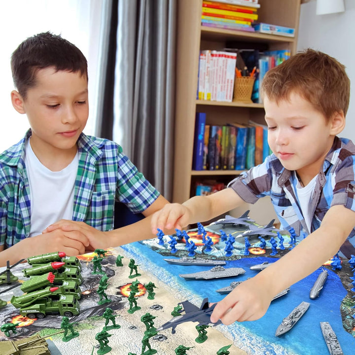 Army Men Playset - Large Set Including Army Men Action Figures, Battle Mat, Army and Navy Weapon Gear Accessories, Military Combat Toys, Army Toys for Boys Age 4-12