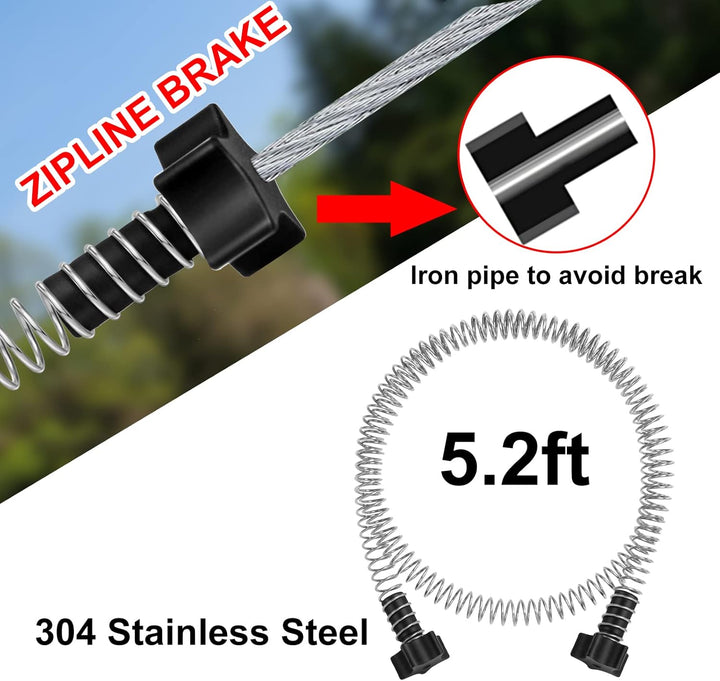 160 Feet Backyard Zip Line Kit for Kids and Adult up Outdoor to 330Lb with Stainless Steel Ziplines Spring Brake and Safety Harness, Christmas and Birthday Gifts for Kids(Red)