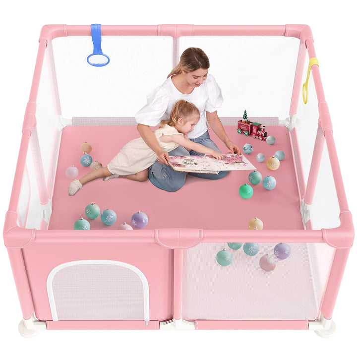 Baby Playpen, 48"×48" Play Pens for Babies and Toddlers, Safe Anti-Fall Play Yard with Gates, Baby Fence with Breathable Mesh, Indoor & Outdoor Kids Activity Center, Anchor Grey
