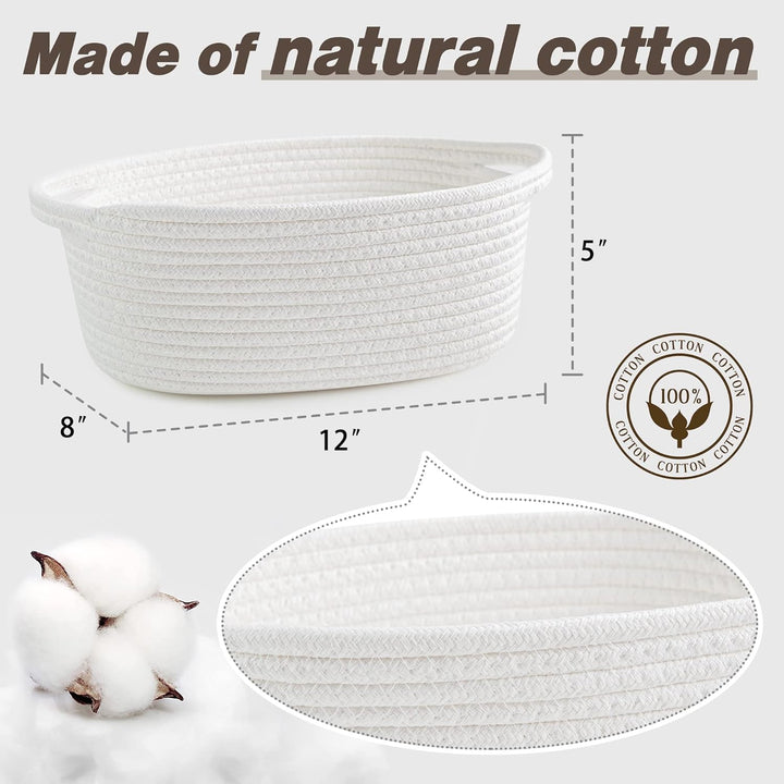 Small Woven Basket with Gift Bags and Ribbons Durable Baskets for Gifts Empty Small Rope Basket for Storage 12"X 8" X 5" Baby Toy Baskets with Handles, White