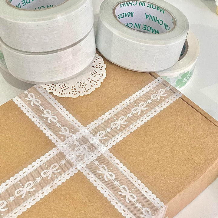 100M Lace Patterns PET Tapes White Bow Arts Decorative Tape Set Adhesive Transparent Masking Tapes for DIY Craft, Kids, Scrapbook, DIY, Gift Wrapping, Journal