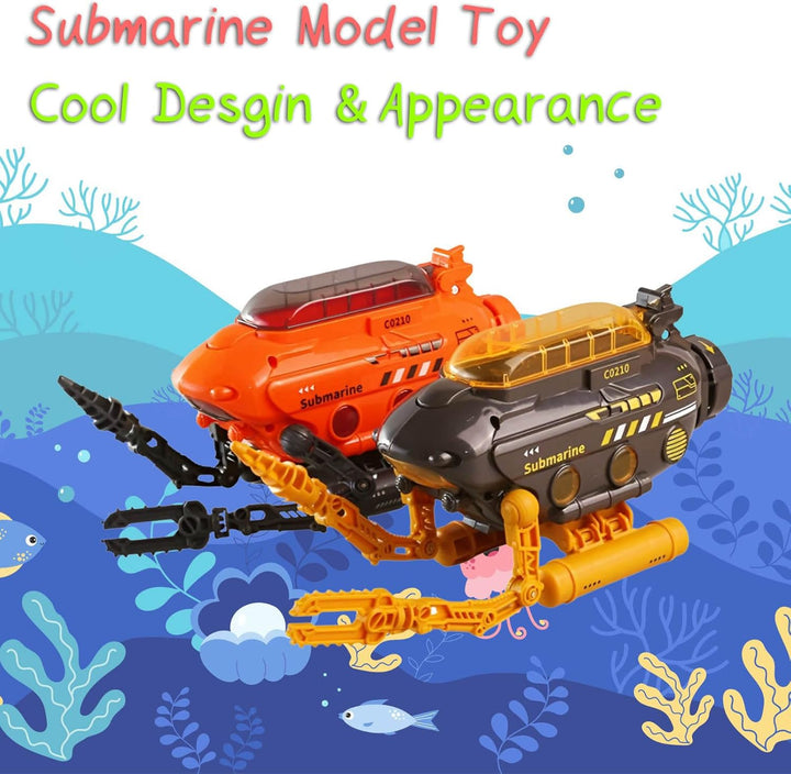 Submarine Toy, Submersible Model Toy Deep-Sea Probe Toy with Robotic Arms, Adjustable Base, Foldable Design, Transformable Shapes (Orange)