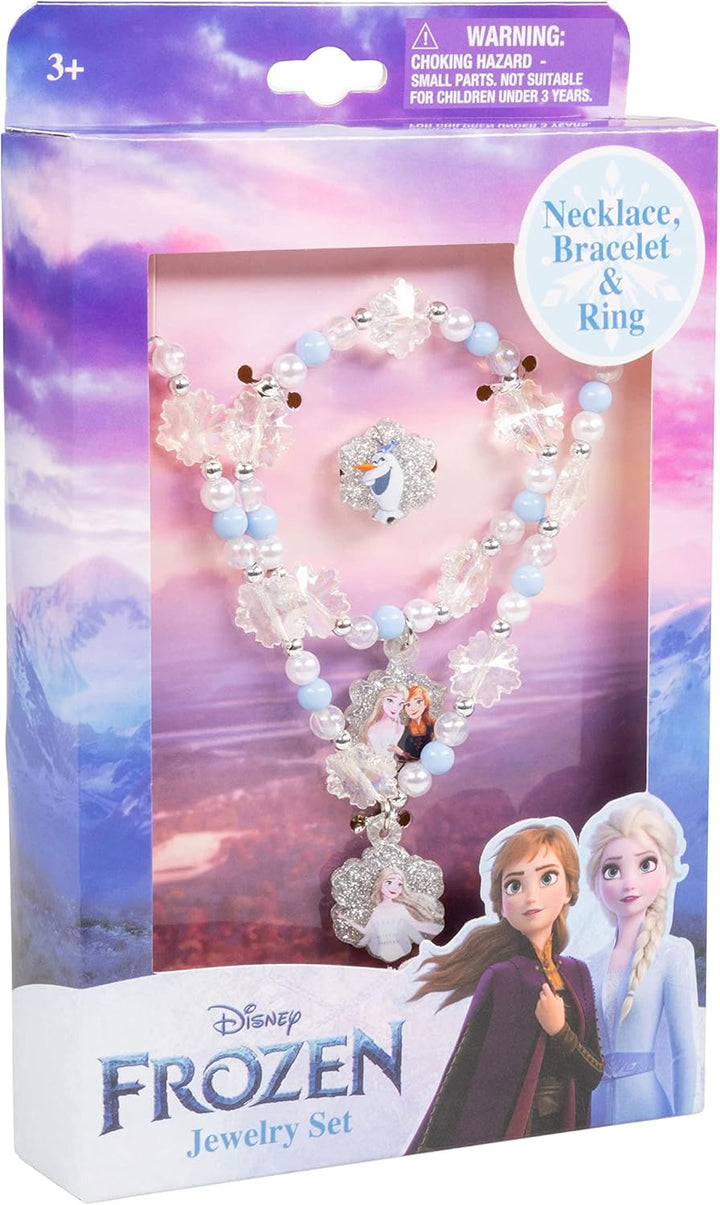 Girls Jewelry Set - Dress up Toy Jewelry Box Set with Bead Necklaces, Bracelets, and Rings - Frozen Play Accessories - Ages 3+