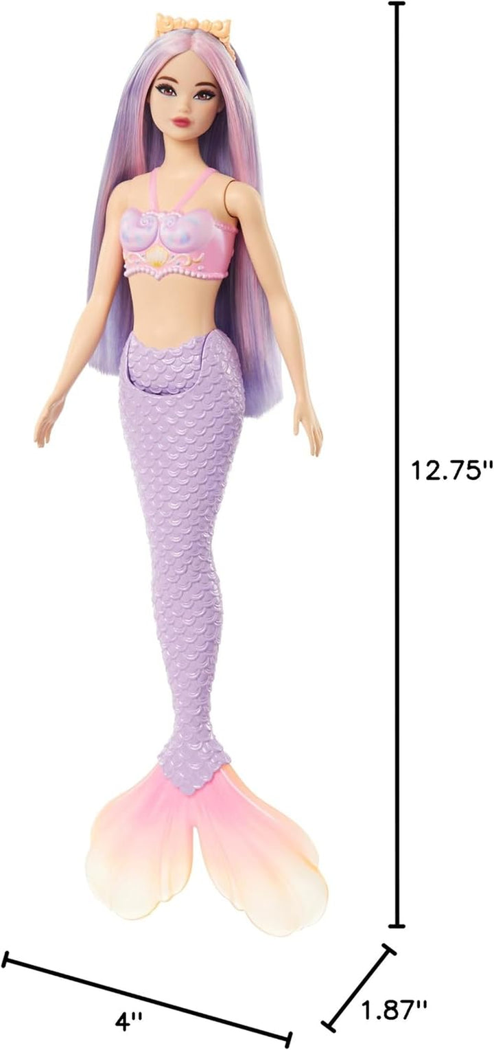 Mermaid Doll with Pink & Lilac Fantasy Hair & Headband Accessory, Toy with Shell-Inspired Bodice & Lavender Tail