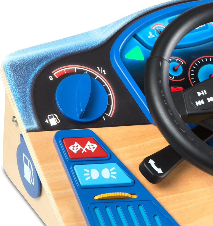 Vroom & Zoom Interactive Wooden Dashboard Steering Wheel Pretend Play Driving Toy - FSC Certified