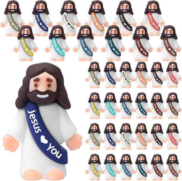 25 Pcs Little Jesus Figures Original Design Jesus Love You Mini Rubber Toys to Hide and Seek Religious Party Favors Sunday School Baptism Gifts(Lively Colors)