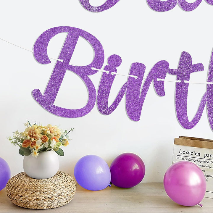 Purple Birthday Decorations, Pre-Strung Happy Birthday Banner with Butterflies and Circle Dot Garland, NO DIY Butterfly Party Decorations for Women Girls Men Boys