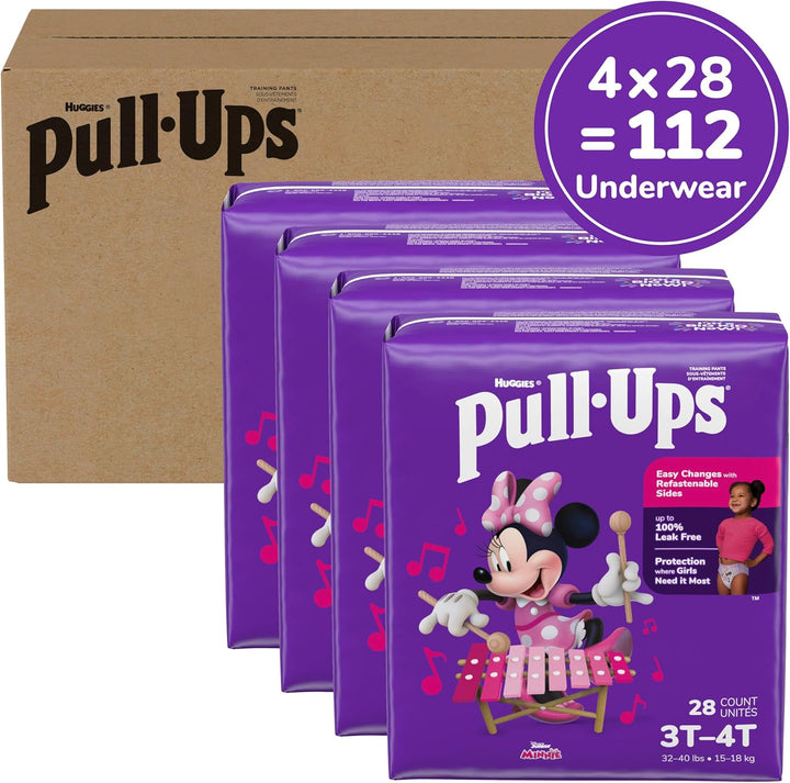 Girls' Potty Training Pants, Size 3T-4T Training Underwear (32-40 Lbs), 112 Count (4 Packs of 28)