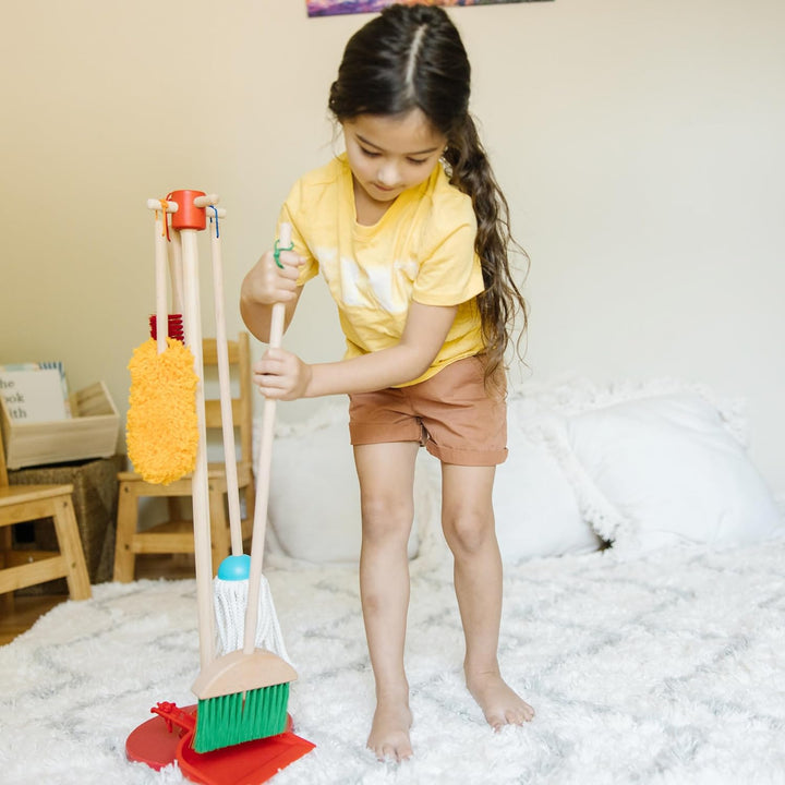 Dust Sweep Mop 6-Piece Pretend Play Set, Toddler Toy Cleaning, Pretend Play Home Cleaning, Kids Broom and Mop Set for Ages 3+