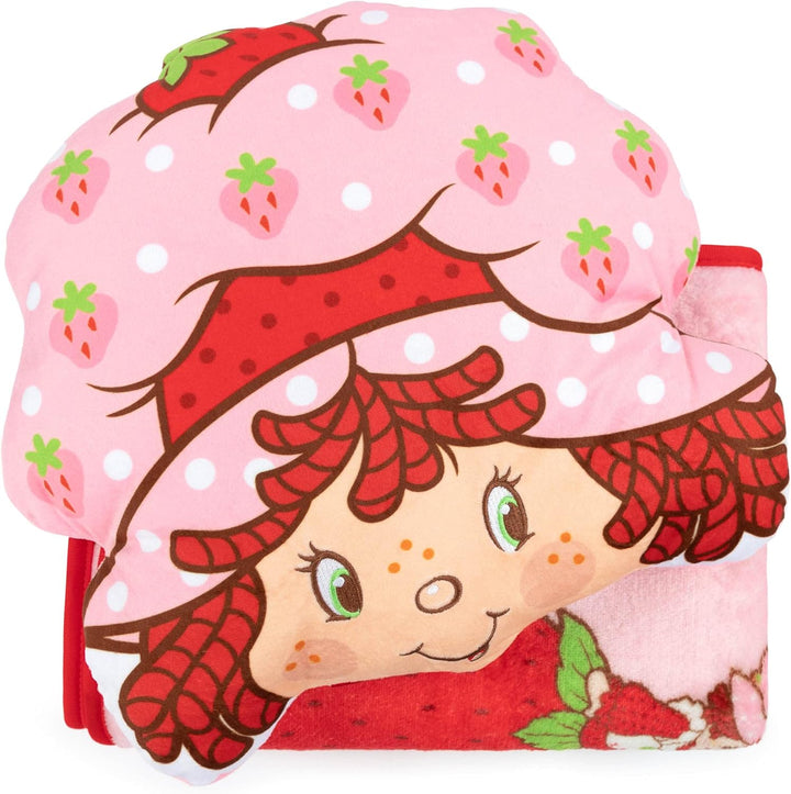 Pink Strawberries Galore Nogginz Set - 40 X 50 Inch Blanket & Pillow, Kids Super Soft 2 Piece Set