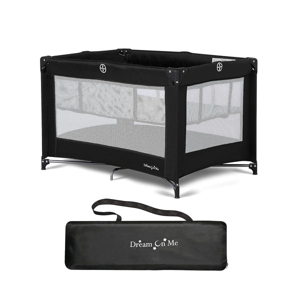 Zazzy Portable Playard with Bassinet in Black, Lightweight Packable and Easy Setup Baby Playard with Mattress and Travel Bag