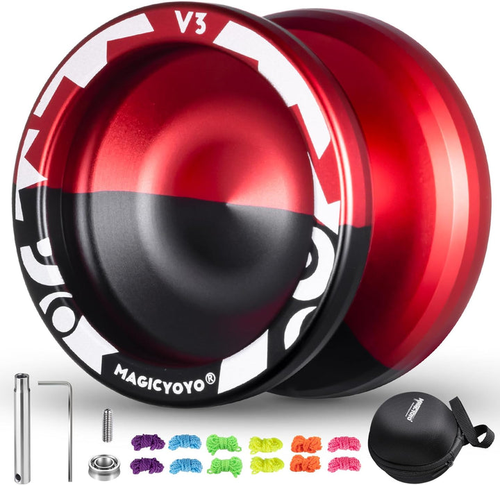 V3 Yoyo for Kids 8-12 or Above, Responsive Yoyo Professional with Dual Function, Professional Trick Yo Yo for Adults with 12 Yo-Yo Strings, KK Bearing, Bearing Puller, Axle,Case Bag -Black