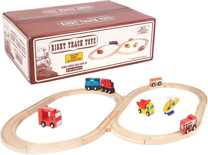 Wooden Train Track 52 Piece Set-18 Feet of Track Expansion - 5 Distinct Pieces - 100% Compatible with All Major Brands Including Thomas Wooden Railway System: Screen Free Christmas Gift for Toddlers