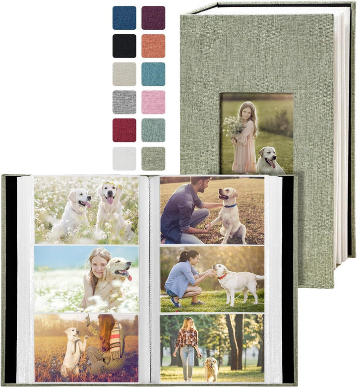 Photo Album 4X6 100 Pockets, Linen Cover Top Loader Vertical, Slip-In Picture Grey Pockets Albums for Wedding, Family, Anniversary, Baby, Vacation