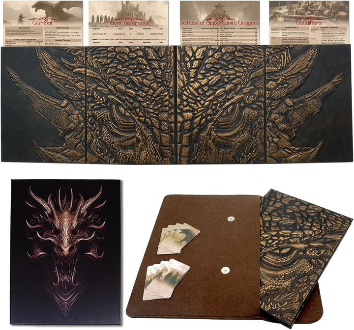 Otttpgo DND DM Screen 5E,Dungeon Master Screen for Dungeons and Dragons Gifts,4 Embossed Panels Total Width 37",Support 8.5X11 Print Paper