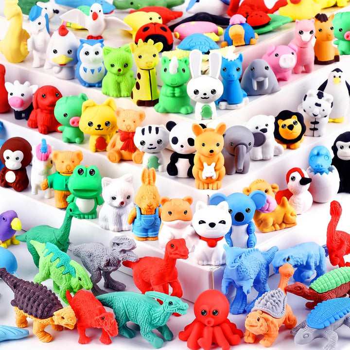 80Pcs Animal Erasers Kids Desk Pets Pencil Erasers 3D Puzzle Eraser Bulk Fun Cute Mini Animal Eraser Toys for Classroom Rewards, Game Prizes, Treasure Box, Easter Egg Fillers