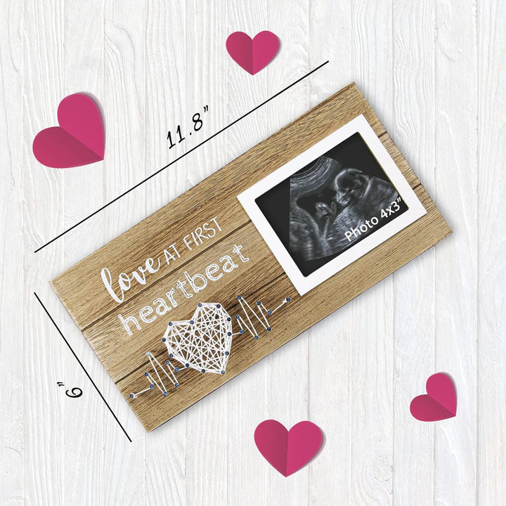 New Mom Gifts - Pregnancy Announcements Baby Gender Reveal Gifts - Love at First Heartbeat Sonogram Picture Frame for Standard 4" X 3" Ultrasound Photo