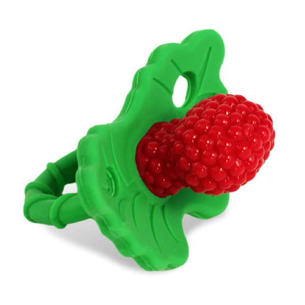 Razberry Silicone Teether Pacifier – Teething Relief for Infants, Food-Grade, Bpa-Free, Hands-Free Design, Natural Berrybumps Fruit Texture for Sensory Development, Freezable – Red