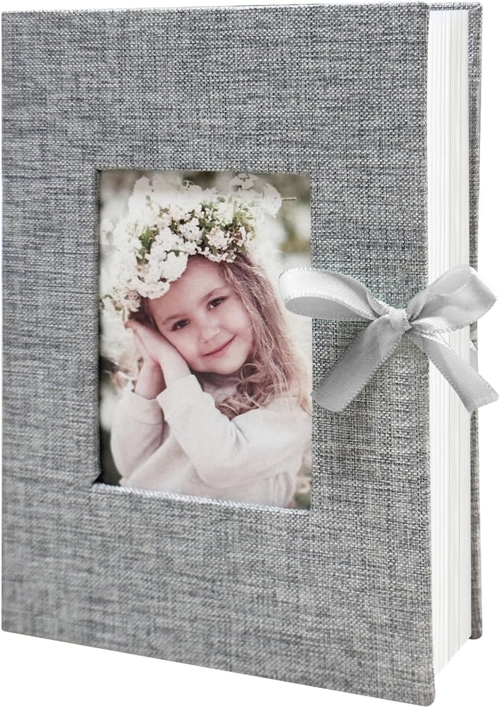 Photo Album 4X6 100 Pockets, Linen Cover Top Loader Vertical, Slip-In Picture Grey Pockets Albums for Wedding, Family, Anniversary, Baby, Vacation