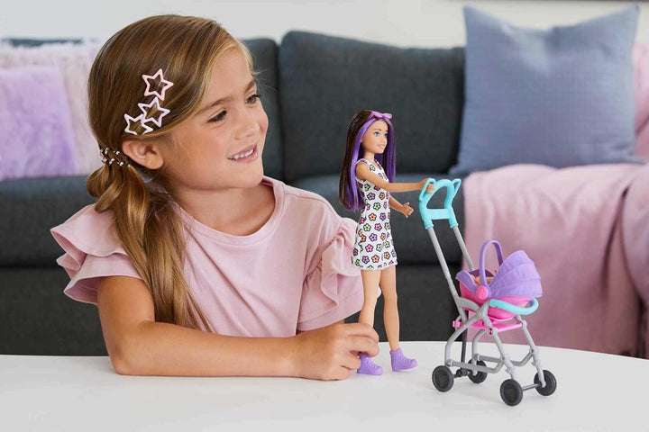 Skipper Babysitters Inc Playset with Doll, Stroller, Baby Doll & 5 Accessories, Remove Stroller Seat for Carrier