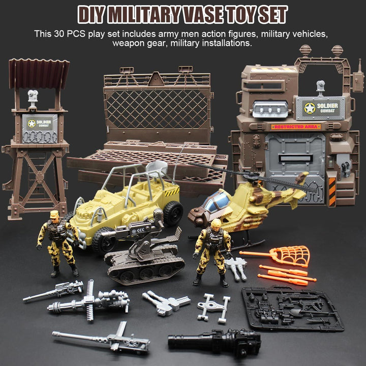 Military Toys Set - Army Men Soldiers Action Figures Playset with Military Vehicles, Weapon Gear & Model Toy Set for Kids 3+