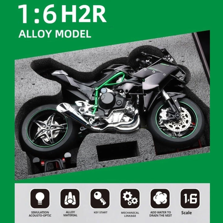 1/6 Scale H2R Alloy Diecast Motorcycle with Sound & Light, High-Gloss Spray Finish, Premium Rubber Tires – Detailed Collectible Gift with Racing-Inspired Design (A-Black)