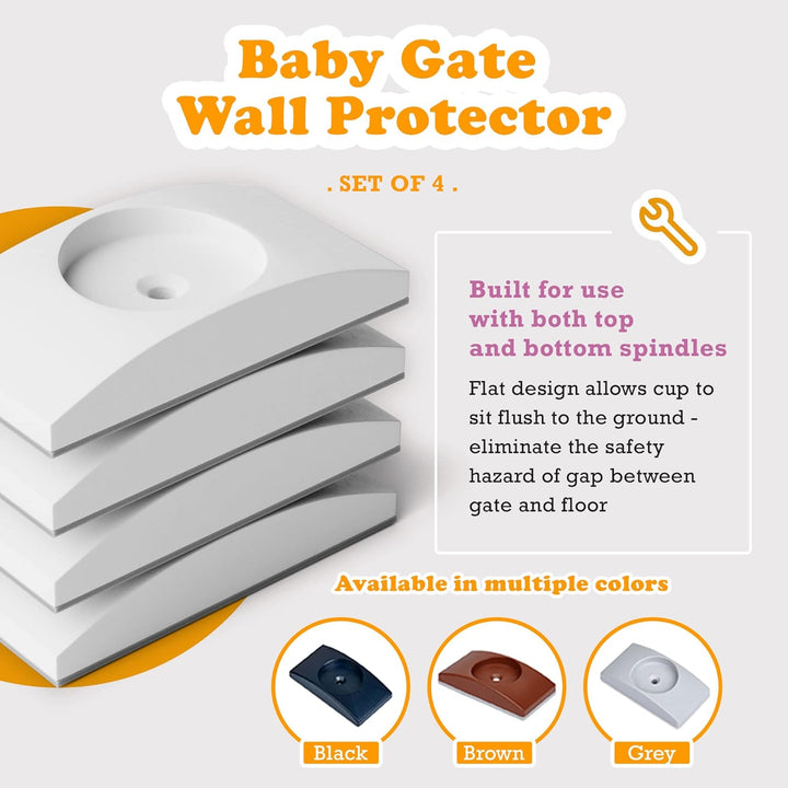 - Baby Gate Wall Protector (Made in USA) Protect Walls from Pet Gates & Dog Gates - No Safety Hazard on Spindles - for Child Pressure Mounted Baby Gate for Stairs Cup Guard - White, 4 Pack