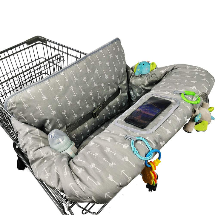 Shopping Cart Cover for Baby  Cotton High Chair Cover, Reversible, Machine Washable for Infant, Toddler, Boy or Girl (Grey Arrow Print)