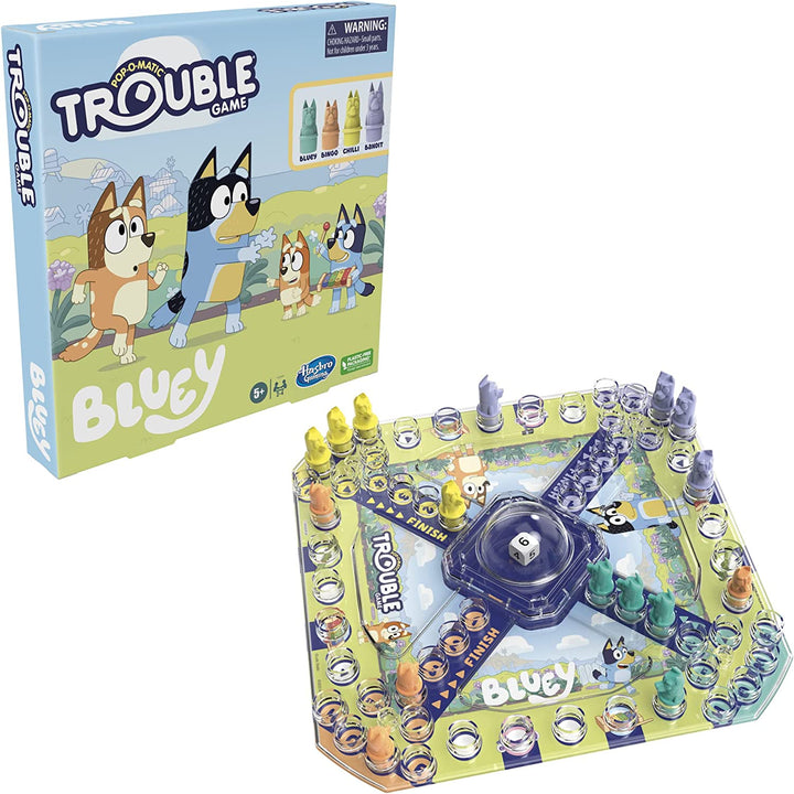Trouble: Bluey Edition Board Game for Kids, 2-4 Players, Race Bluey, Bingo, Bandit, or Chilli to the Finish, Ages 5 and up (Amazon Exclusive)