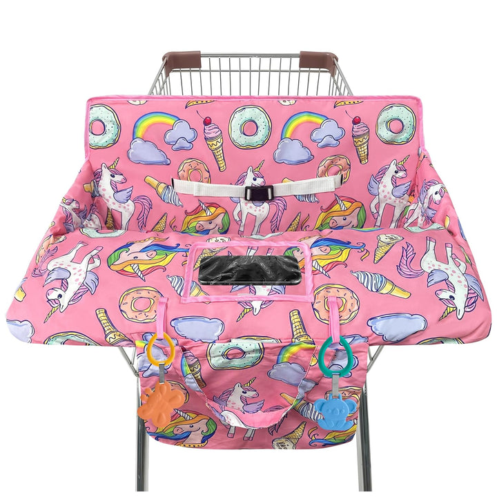 Shopping Cart Cover for Baby,2-In-1 High Chair Cover Soft,Portable, and Machine Washable,Comfortable Cotton Seat Pad with Safety Harness and Portable Cloth Bag,Fits All Supermarkets and Restaurants