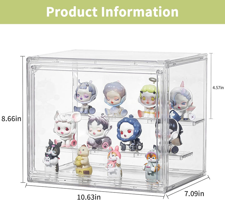 Clear Acrylic Display Case,2 Pack 3 Tier Adjustable Display Box Stand with 2 Movable Plates, Small Showcase Magnetic Door for Mini Action Figures Collectibles (Small