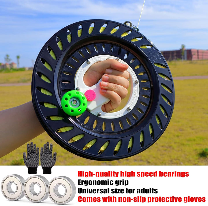 Kite Reel for Adults, 10.3 Inches Dia with 2600Ft String, Line Winder with Lock and Connector, Kite String Spool for Adults (Black)