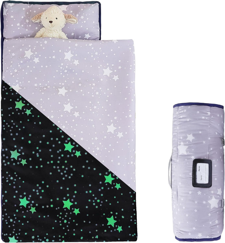 Toddler Nap Mat with Removable Pillow and Blanket, 52" X 20" Lightweight and Soft Nap Mat for Preschool, Daycare, Travel Sleeping Bags for Kids