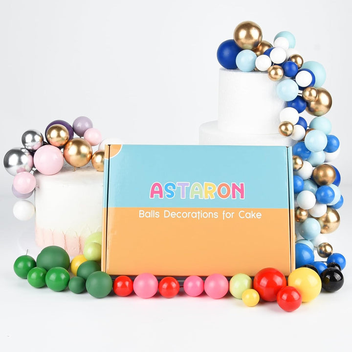 50 Pcs Ball Cake Topper Sticks Mini Balloons for Decorating Supplies Foam Balls Cake Toppers for Baby Shower, Birthday - Blue Series