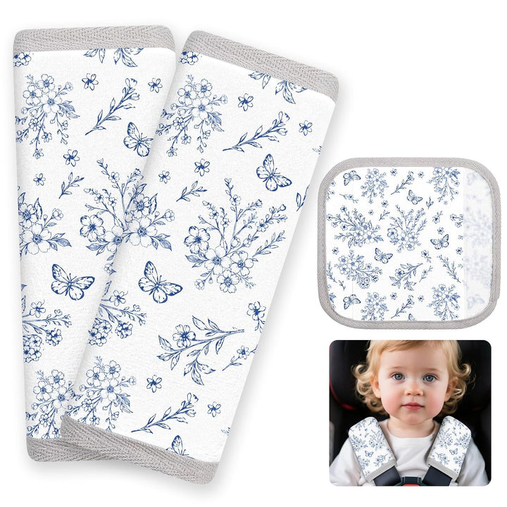 Seat Belt Cover Pad for Baby, Soft Seatbelt Cushion Covers for Kids 2Pcs Car Seat Strap Shoulder Pads for All Car Seats, Stroller, High Chair,Blue Dinosaur
