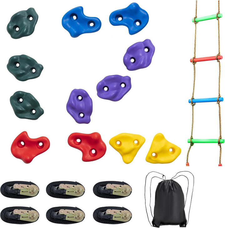 Ninja Tree Climbing Kit, 20 Rock Climbing Holds & 6 Ratchets, Large Climbing Rocks for Kids & Adults Outdoor Backyard Ninja Tree Obstacle Course Training