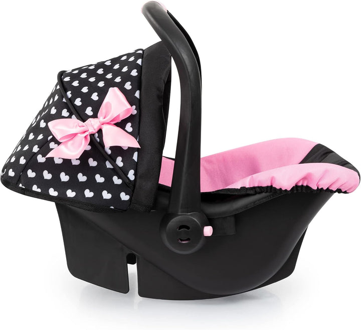 Design Dolls: Deluxe Car Seat: Hearts Black & Pink - Pretend Play Accessory for Dolls/Plushes up to 18", Ages 3+, Large