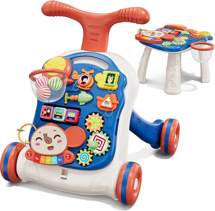 3 in 1 Baby Walker and Activity Center for Girl, Learning to Walk, Sit to Stand, Early Educational Push Toys with Music Panel for Infant Toddler 12+ Months Pink