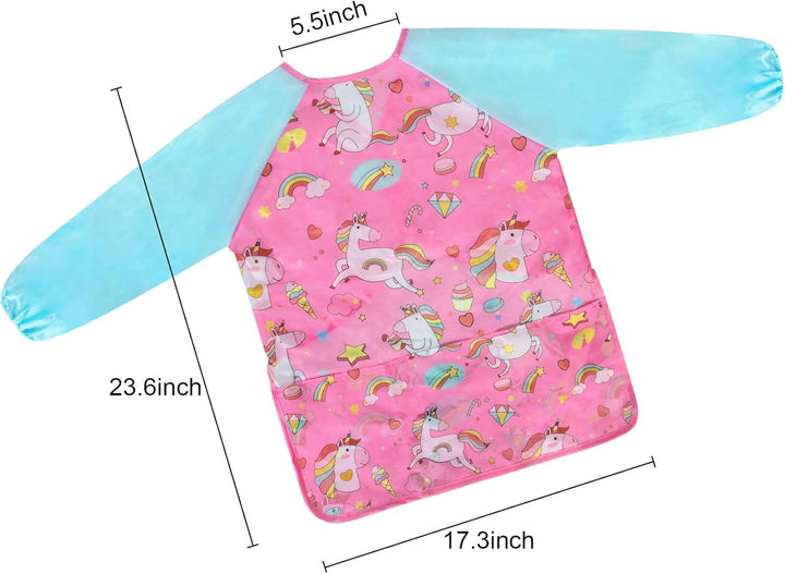 Smocks for Kids, Toddler Art Smock Artist Painting Aprons Waterproof Long Sleeve with 3 Pockets for Age 2-6 Years